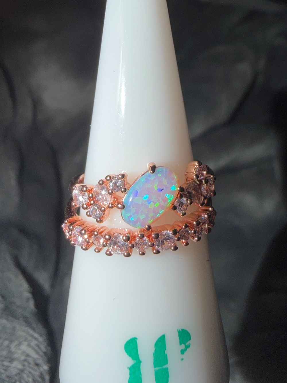 Bomb Party Size 7 Ring-Wondrous Lights Ice Blue Fire Opal on RG RBP8268 2 bands
